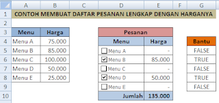 Daftar pesanan diexcel